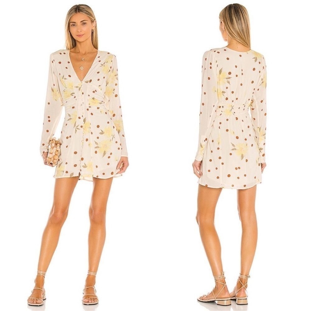 Free People Date Night Mini Dress Sunshine Combo Polka Dot Long Sleeve